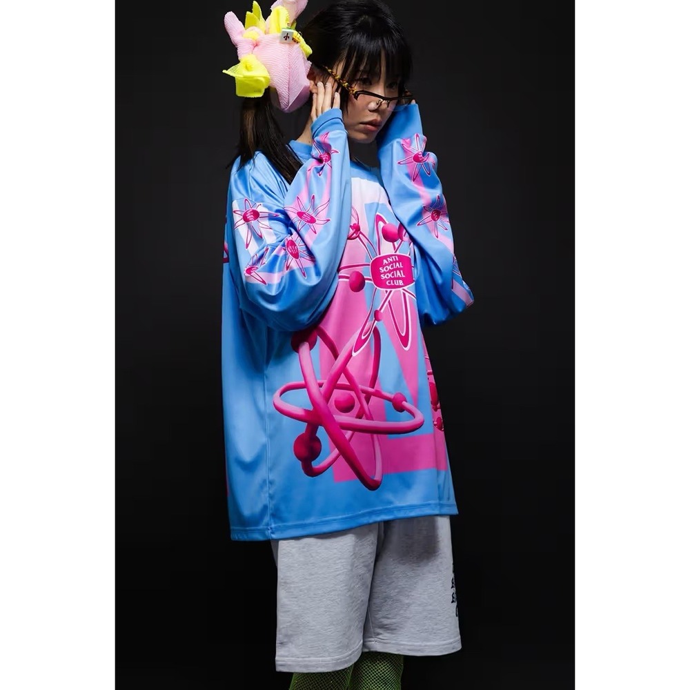 Anti Social Social Club Size Large Summer 2024  Atomic Blue Pink Long Sleeve Tee